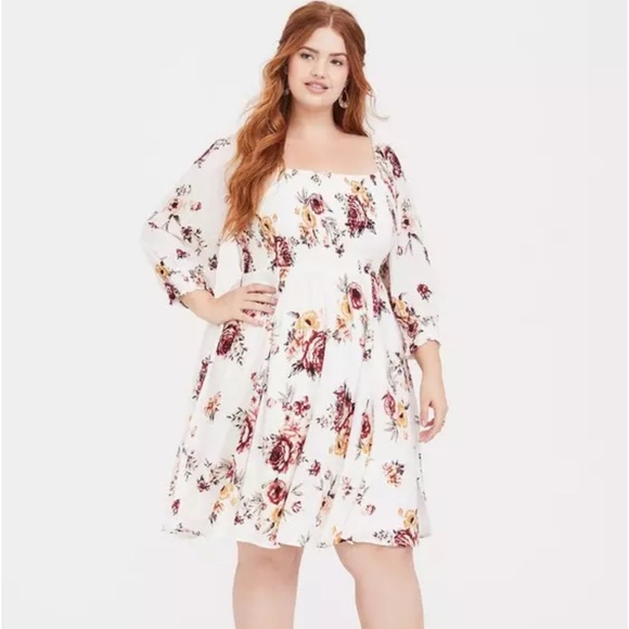 torrid Dresses & Skirts - Torrid Cream and Red Floral Dress
